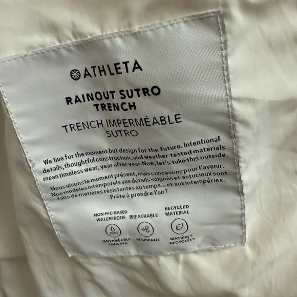 Athleta Rainout Sutro Trench Jacket White Large Tall - Picture 3 of 5